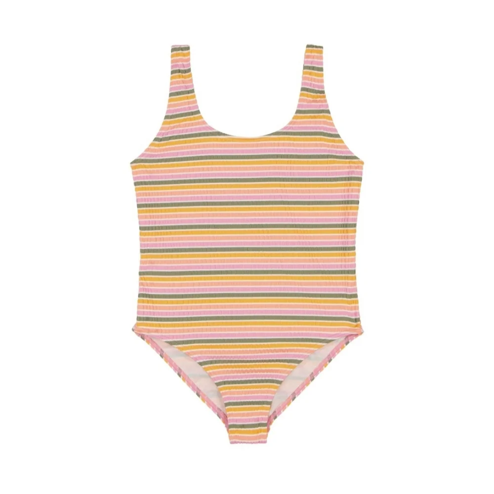 Roxy Girls One-Piece Swimsuit Size 12 Pastel Stripe Ribbed Low Back UPF 50+ NWT